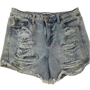 Celebrity Pink Womens Shorts 5/27 Light ‎ Wash Distressed Denim Frayed Stretch